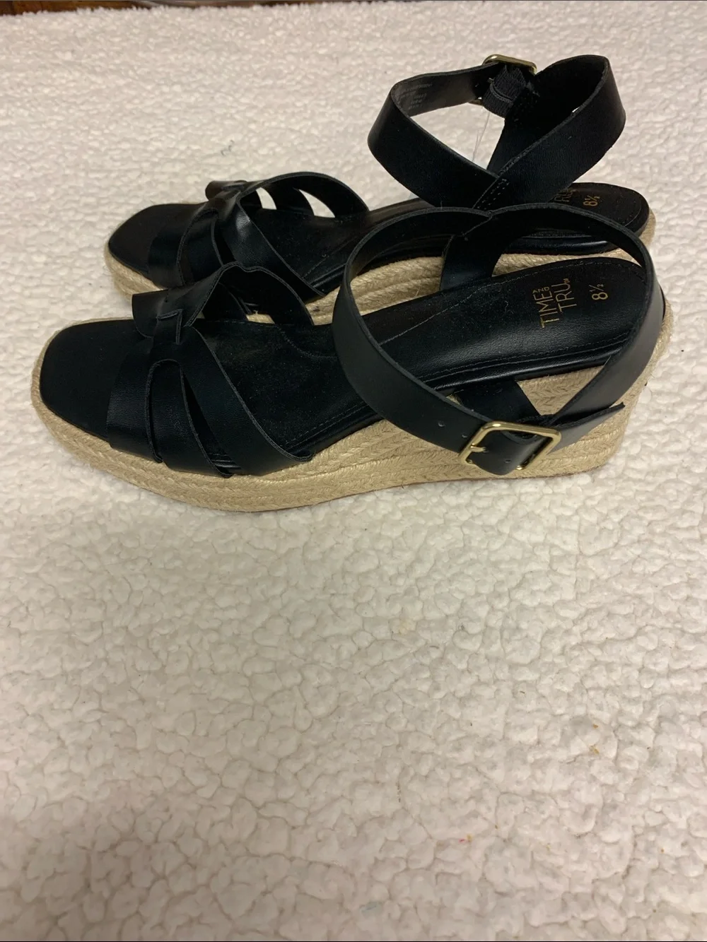 Time & Tru Women's Black Espadrille Platform Sandals Size 8 1/2 NEW Wedge heel - Picture 2 of 10
